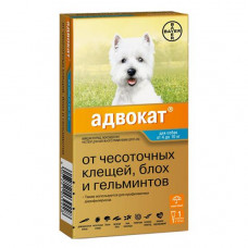 Адвокат (Bayer) Капли от чесоточных клещей, блох и гельминтов для собак от 4 до 10 кг (1 мл)