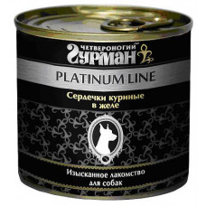 Влажный корм для собак Четвероногий Гурман Platinum line, беззерновой, сердечки куриные, 240 г