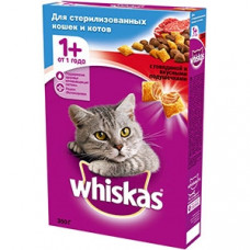 Whiskas® для стерилизованных кошек и котов, с говядиной и вкусными подушечками, 350 гр.