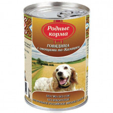 Влажный консервированный корм для взрослых собак Родные корма, говядина с овощами по-казацки, 970 г