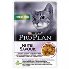 Влажный корм для стерилизованных кошек Pro Plan Nutrisavour, с индейкой, 85 г (кусочки в желе)