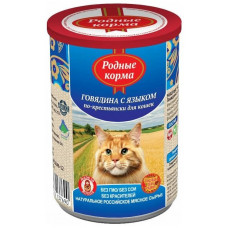 Влажный корм для кошек Родные корма, Говядина с языком по-крестьянски, профилактика МКБ, 410 г