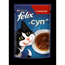 Влажный корм Felix®, суп для взрослых кошек, с говядиной, пауч, 48 г