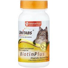 Добавка в корм для собак и кошек всех возрастов и пород Unitabs BiotinPlus Q10, с биотином и таурином, таблетки, 120 таб.
