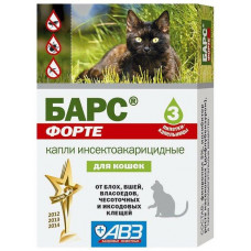Барс (АВЗ) капли от блох и клещей Форте для кошек, 3 пипетки по 0.5 мл