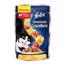 Felix Sensations Супервкус для взрослых кошек, со вкусом говядины и сыра, в желе, 75 гр.