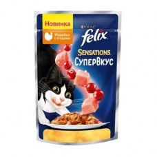 Felix Sensations Супервкус для взрослых кошек, со вкусом индейки и ягод, в желе, 75 г