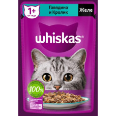 Влажный корм Whiskas для кошек, желе с говядиной и кроликом, 75г