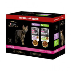 Набор паучей Purina Pro Plan Nutrisavour Delicate для кошек с чувствительным пищеварением: с индейкой; с ягненком - 85 г х 10 шт