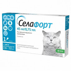 Антигельминтный препарат KRKA СелаФорт для кошек от 2,6 до 7,5 кг, 1 пипетка х 0,75 мл, 45 мг