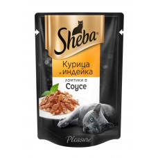 Консервы для кошек Sheba Pleasure, Курица и Индейка, Ломтики в соусе, 85 г (пауч)