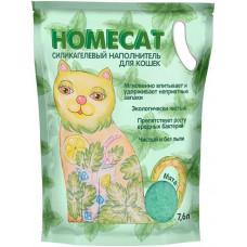 Наполнитель силикагелевый для кошачьего туалета Homecat, впитывающий, аромат мяты, 7.6 л