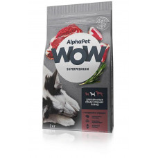 Сухой корм для взрослых собак средних пород AlphaPet WOW Superpremium, c говядиной и сердцем, 2 кг