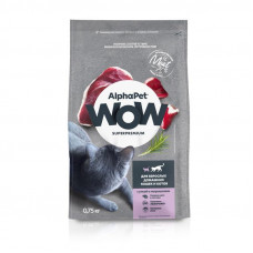 Сухой полнорационный корм для взрослых домашних кошек и котов AlphaPet WOW Superpremium, с уткой и потрошками, 750 г