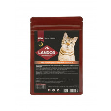 Полнорационный сухой корм для взрослых кошек LANDOR, для шерсти и здоровья кожи, c индейкой и лососем, 400 г