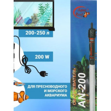 Нагреватель для аквариума Aqua Reef AN-200 Вт , 200 - 250 л, стеклянный, регулируемый, мощность 200 Вт.