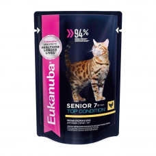 Влажный корм для кошек старше 7 лет Eukanuba Senior Top Condition Chicken, курица в соусе, пауч, 85 г