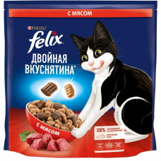 Сухой корм для взрослых кошек Felix® Двойная Вкуснятина®, с мясом, пакет, 1.3 кг