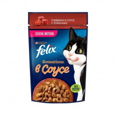 Влажный корм для взрослых кошек Felix Sensations, с говядиной в соусе с томатами, 75 г