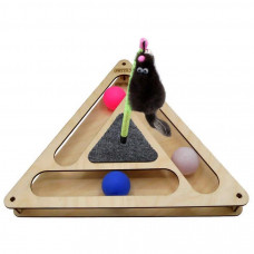Игровой комплекс для кошек GoSi SH-007576 Треугольник с шариками, с игрушкой на пружине, с когтеточкой из ковра