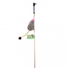 Игрушка для кошек GoSi SH-07195 Мышь с мятой, серый мех с хвостом, трубочка с норкой на веревке, этикетка флажок