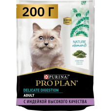 Полнорационный сухой корм для взрослых кошек с чувствительным пищеварением ProPlan Nature Elements Delicate, индейка, 200 г