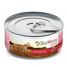 Консервы для котят BioMenu KITTEN, мясной паштет с говядиной, 95% мясо, 100 г