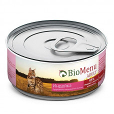 Консервы для кошек BioMenu Adult 95% мясо, мясной паштет с индейкой, 100 г