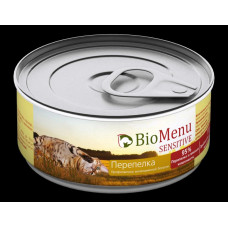 Консервы для кошек BioMenu Sensitive, Мясной паштет, с перепелкой, 95% мясо, 100 г