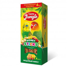 Лакомства для птиц Экопром Happy Jungle Три вкуса, медовый микс, 6 шт. в упаковке, 180 г