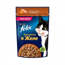 Влажный корм для взрослых кошек Felix Sensations, с курицей в желе с морковью, 75 г