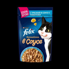Влажный корм для взрослых кошек Felix Sensations, с треской в соусе с томатами, 75 г