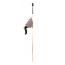 Игрушка для кошек GoSi sh-07441 Махалка Мышь с мятой, серый мех, с хвостом из натуральной норки, на веревке, этикетка, флажок