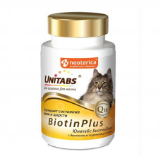 Витамины для кошек Unitabs BiotinPlus с Q10 с Биотином и таурином, 120 таб