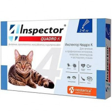 Капли для кошек 1-4 кг Inspector Quadro К от внешних и внутренних паразитов