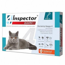 Капли для кошек от 4 до 8 кг Inspector Quadro К от внешних и внутренних паразитов, 3 пипетки