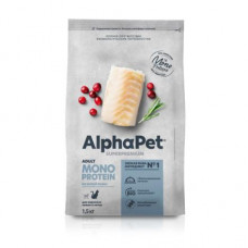 AlphaPet Superpremium Monoprotein сухой корм для взрослых кошек с белой рыбой 