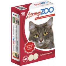Добавка в корм для кошек Доктор ZOO, здоровье кожи и шерсти, с биотином и таурином, 90 таб.