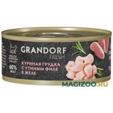 Влажный корм (консервы) GRANDORF FRESH для взрослых кошек с куриной грудкой и утиным филе в желе (70 гр)