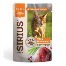 Sirius влажный корм для взрослых стерилизованных кошек с уткой и клюквой в соусе, в паучах - 85 г