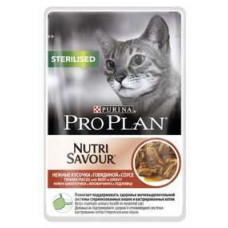 Влажный корм для стерилизованных кошек Pro Plan Nutrisavour, с говядиной, 85 г (кусочки в соусе)